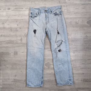 American Eagle Low loose Jean distressed patched light wash